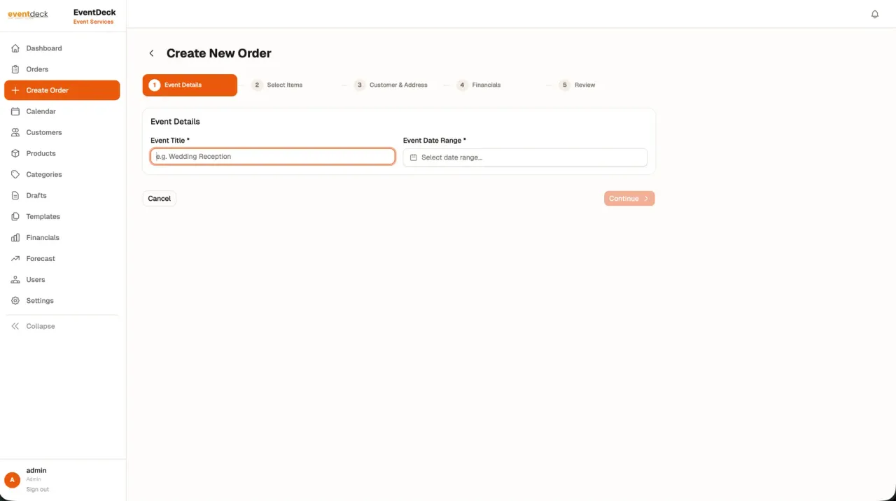 Eventdeck step-by-step guided event creation wizard